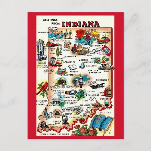 Vintage Indiana Illustriert Postkarte (Vorderseite)
