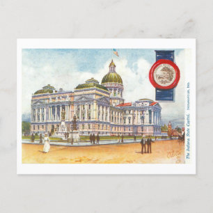 Vintage Indiana Statehouse/Hauptstadt mit Siegel Postkarte