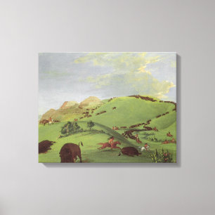 Vintage Indianer, Buffalo Chase von Catlin Leinwanddruck