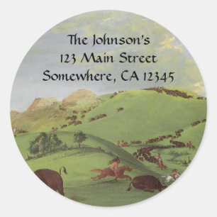 Vintage Indianer, Buffalo Chase von Catlin Runder Aufkleber