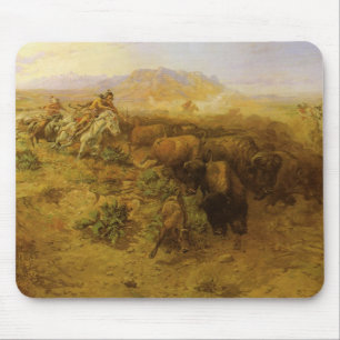 Vintage-Indianer, Büffeljagd von CM Russell Mousepad