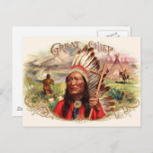 Vintage Indianer-Großer-Zigarrenschachtel Postkarte (Vorne/Hinten)