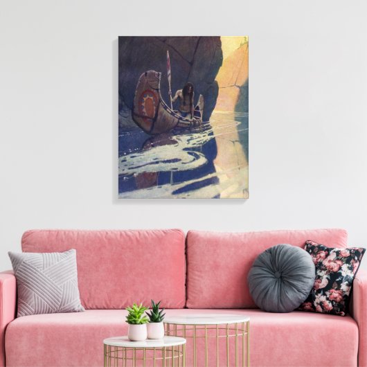 Vintage Indianerkanone Paddling Sun Classic Leinwanddruck (Insitu (Wohnzimmer))