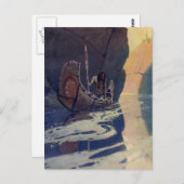 Vintage Indianerkanone Paddling Sun Classic Postkarte (Vorne/Hinten)