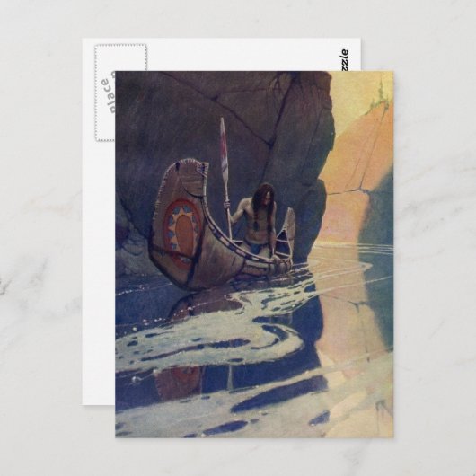 Vintage Indianerkanone Paddling Sun Classic Postkarte (Vorne/Hinten)