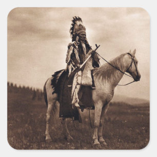 Vintage Indianerkriegs Häuptling der Plains-Indian Quadratischer Aufkleber