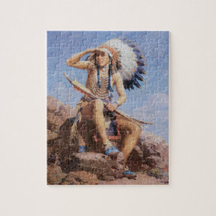 Vintage Indianischer Amerikanischer Ureinwohner, D Puzzle