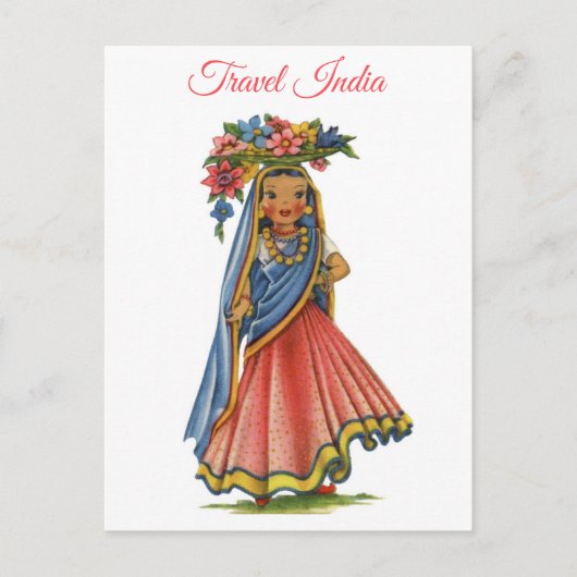 Vintage Indien Frau in Sari Travel Postkarte (Vorderseite)
