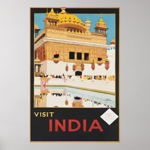 Vintage Indien Goldener Tempel Amritsar Reiseplaka Poster