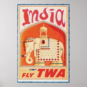 Vintage-Indien-Reiseplakat-Druck, Fluggesellschaft Poster