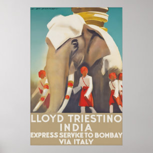 Vintage-Indien-Reiseplakat Lloyd Triestino Bombay Poster