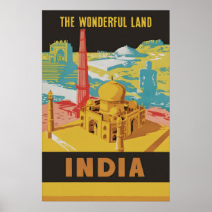 Vintage-Indien-Reiseplakat Taj Mahal Qutub Minar Poster