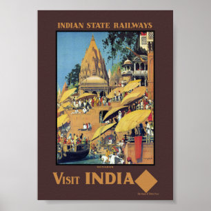 Vintage-Indien-Reiseplakat Varanasi Ganges 1930er Poster