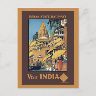 Vintage Indien Reiseplakat Varanasi Ganges 1930er  Postkarte
