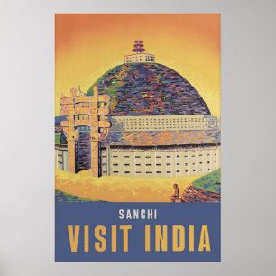 Vintage Indien Sanchi Stupa Reiseplakat Buddhistis Poster