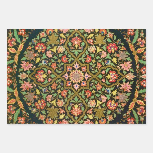 Vintage indische Blumenstickerei drucken Geschenkpapier Set (Vorderseite)