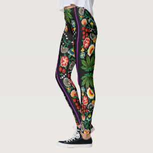 Vintage indische Boho-Blumenmuster Schwarz Leggings