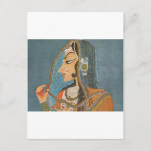 VINTAGE INDISCHE DAME MIT NASENRING MALEREI POSTKARTE