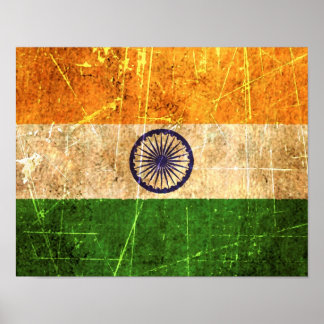 Vintage indische Flagge mit Kratzern Poster