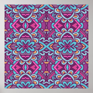 Vintage indische Retro-stilisierte Blume und Rhomb Poster