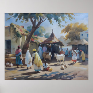 Vintage indische Village Art Poster