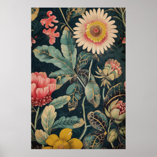 Vintage Indischer Blumenkunst-Druck – Traditionell Poster