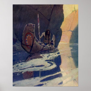 Vintage Indischer Kanu Paddling Sonne Klassiker Poster