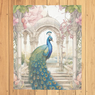 Vintage indischer Stil Blumen Garten Pfau Fleecedecke