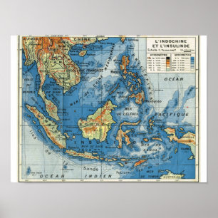 Vintage indonesische Landkarte, französischer Text Poster