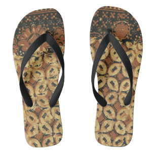 Vintage indonesisches Batik-Kawung-Muster rustikal Badesandalen