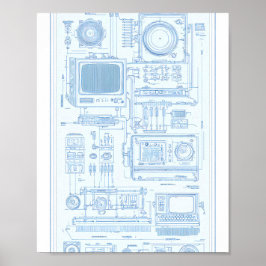 Vintage Industrial Art: Retro-Tech Modular Machine Poster