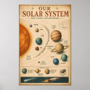 Vintage-Infografik des Sonnensystems für Bildungsz Poster