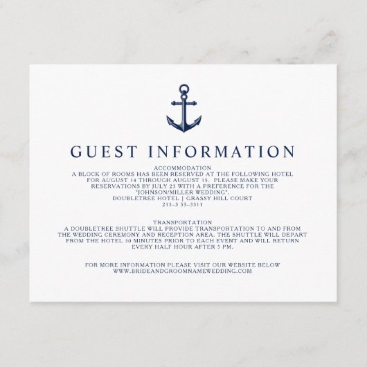 Vintage Informationen zu den Ankergastdaten Begleitkarte (Vorderseite)