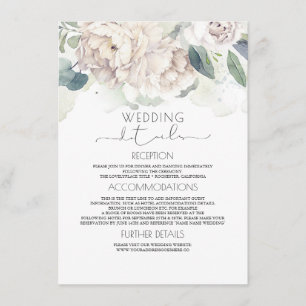 Vintage Informationen zu Hochzeiten mit weißer Blü Begleitkarte