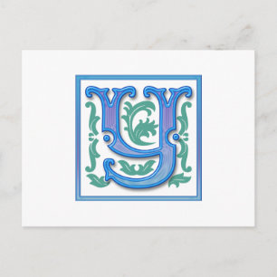 Vintage Initial Y - Buchstabe Y - Monogramm Postkarte