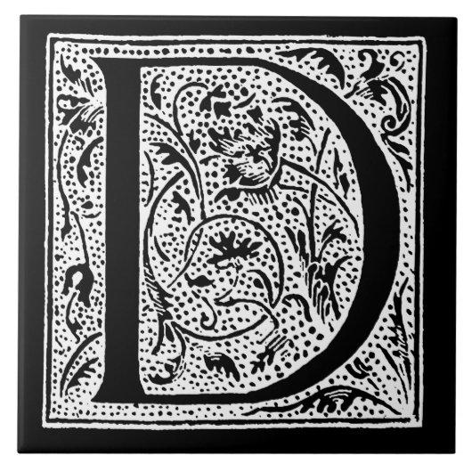 Vintage-Initiale D Monogramm Schwarz Weiß "D" Anfa Fliese (Vorderseite)