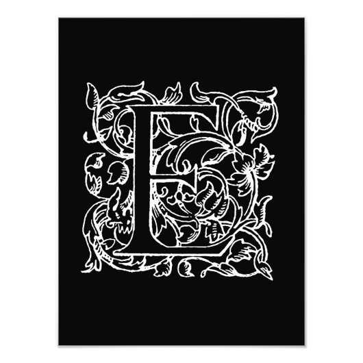 Vintage-Initiale E Monogramm Schwarz Weiß Monogram Fotodruck (Vorne)