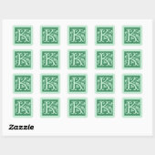 Vintage-Initiale K Monogramm Buchstabe Quadratischer Aufkleber (Blatt)