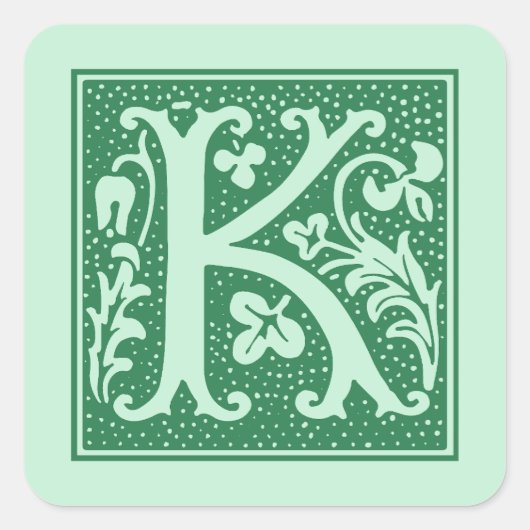 Vintage-Initiale K Monogramm Buchstabe Quadratischer Aufkleber (Vorderseite)
