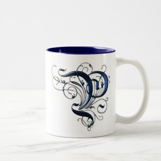 Vintage Initiale P Zweifarbige Tasse (Rechts)