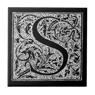 Vintage-Initiale S Monogramm Schwarz Weiß "S" Anfa Fliese