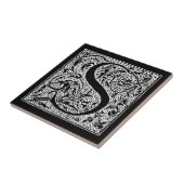 Vintage-Initiale S Monogramm Schwarz Weiß "S" Anfa Fliese (Seite)