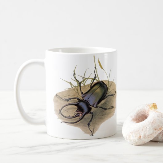 Vintage Insekten und Bugs, Rhinozeroskäfer Kaffeetasse (Mit Donut)