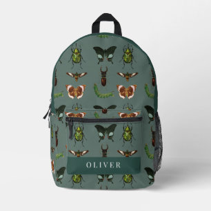 Vintage-Insekten- und Käfermuster Grün Bedruckter Rucksack