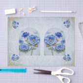 Vintage Inspired Blue & Gold Floral  Decoupage Seidenpapier (Handwerk)