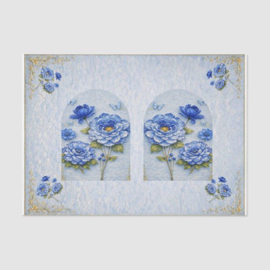 Vintage Inspired Blue & Gold Floral  Decoupage Seidenpapier (Vorderseite)