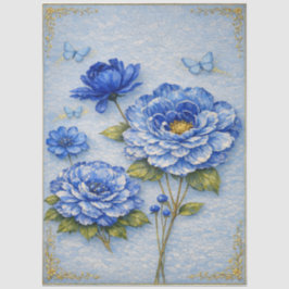 Vintage Inspired Blue & Gold Floral  Decoupage Seidenpapier