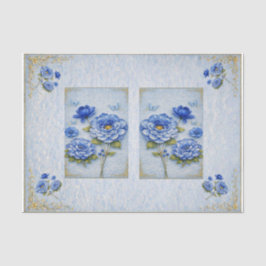 Vintage Inspired Blue & Gold Floral  Decoupage Seidenpapier