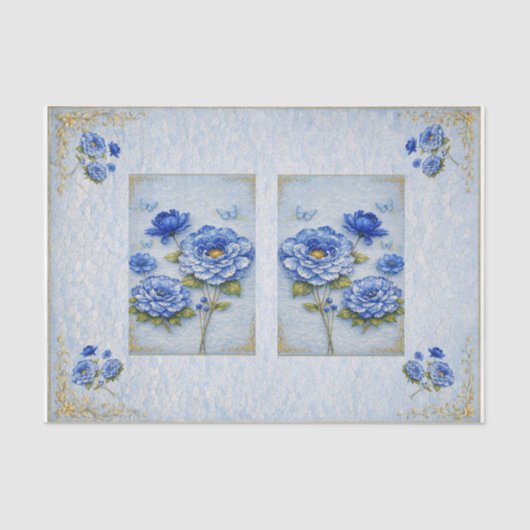 Vintage Inspired Blue & Gold Floral  Decoupage Seidenpapier (Vorderseite)