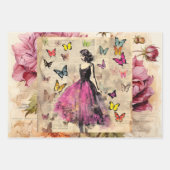 Vintage Inspired Girl Butterfells & Blumen Geschenkpapier Set (Vorderseite)